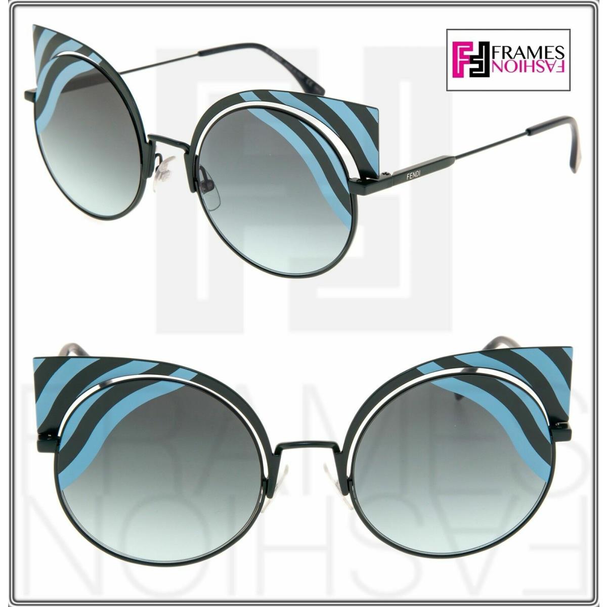 Fendi Hypnoshine FF0215S Green Blue Wave Stripe Metal Sunglasses Cat Eye 0215