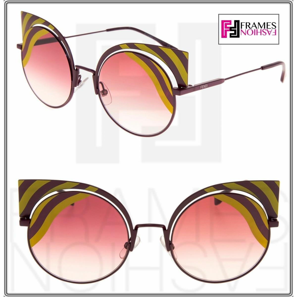 Fendi Hypnoshine FF0215S Burgundy Pink Gold Wave Metal Sunglasses Cat Eye 0215