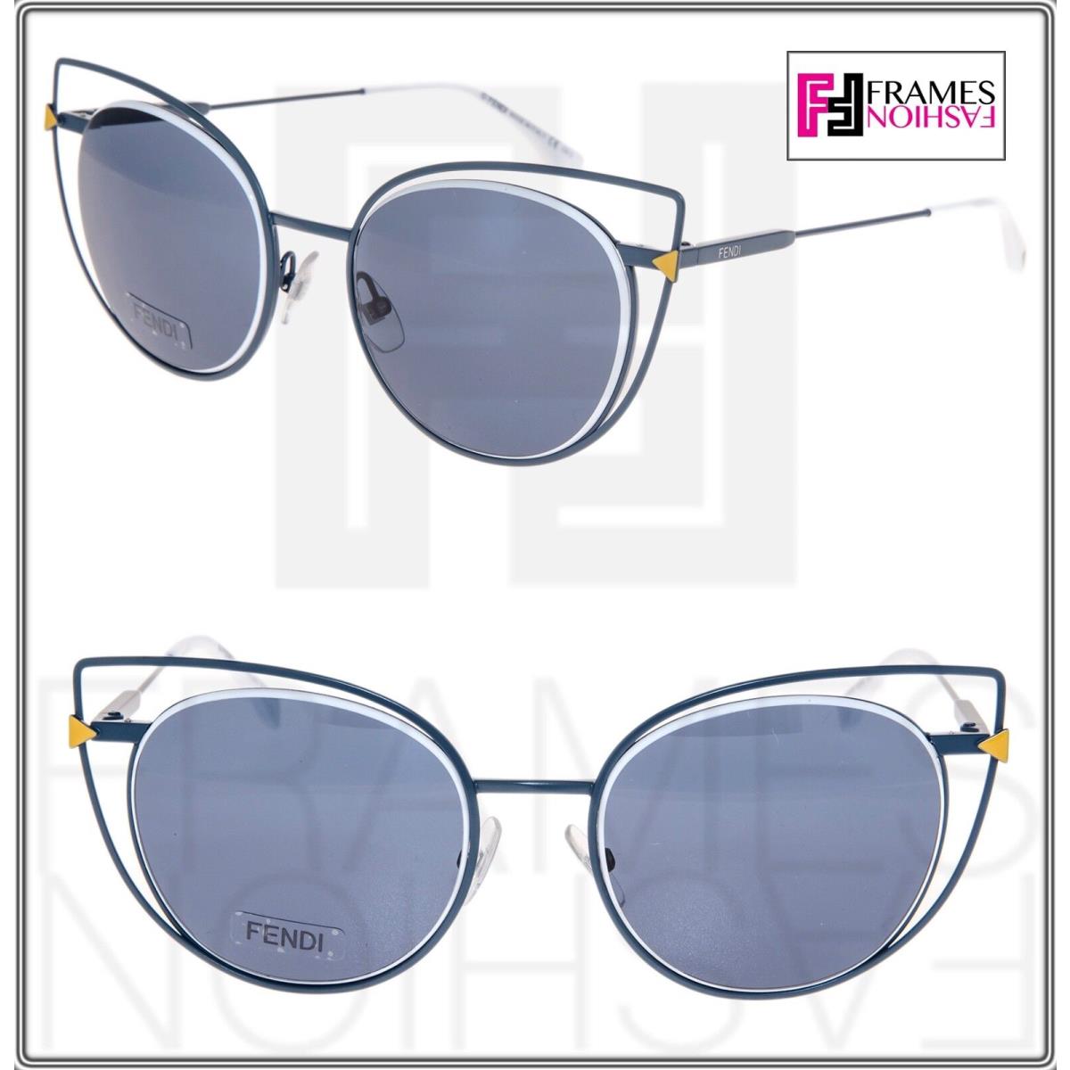 Fendi FF0176S Blue White Cat Eye Mirrored Sunglasses Metal Triangle 0176 Women