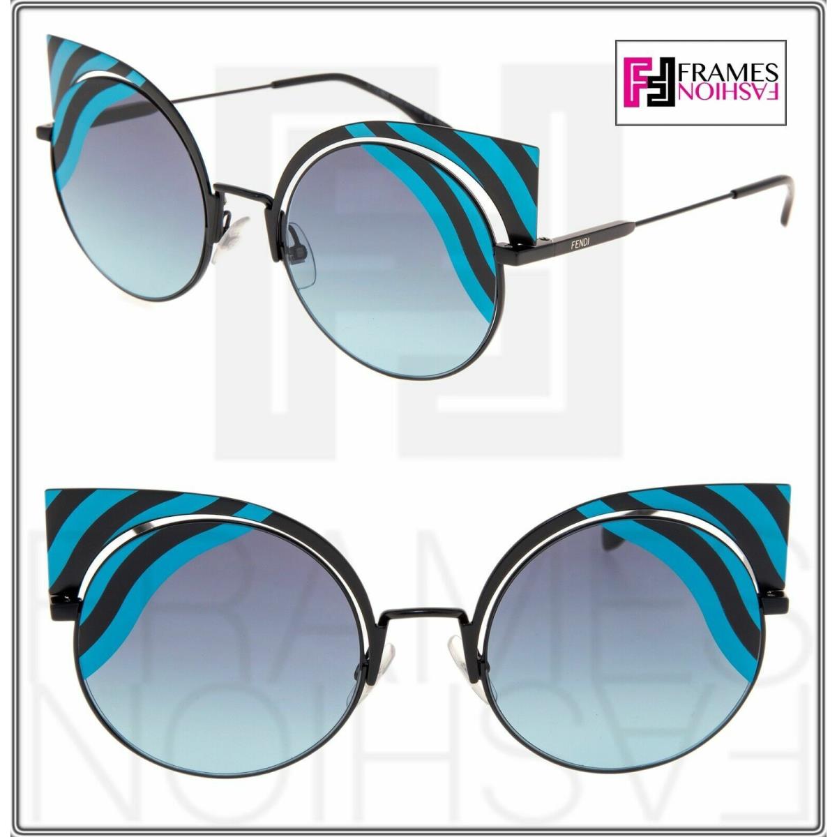 Fendi Hypnoshine FF0215S Black Blue Wave Stripe Metal Sunglasses Cat Eye 0215