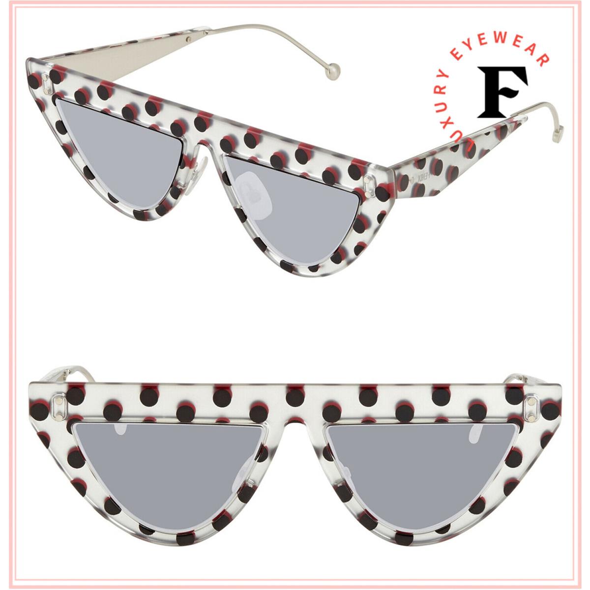 Fendi 0371 Defender FF0371S Matte Silver Red Black Polka Dot Sunglasses Women