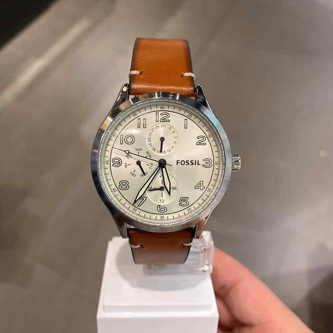 Fossil watch Wylie - White Face, White Dial, Brown Band 5