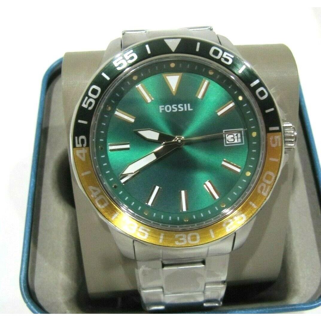 Fossil Men`s Bannon 3 Hand Date Green Dial Silver Tone Watch BQ2506