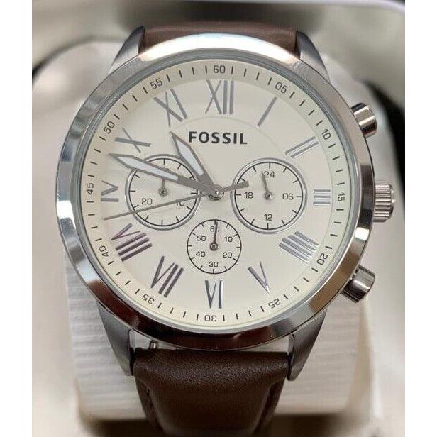 Fossil BQ1741IE Small Flyn Off White Dial Brown Leather Strap Chrono Men`s Watch