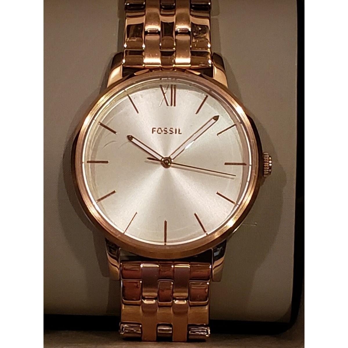 Fossil BQ3513 Cambry Rose Gold Link Band W/silver Dial Women`s Watch