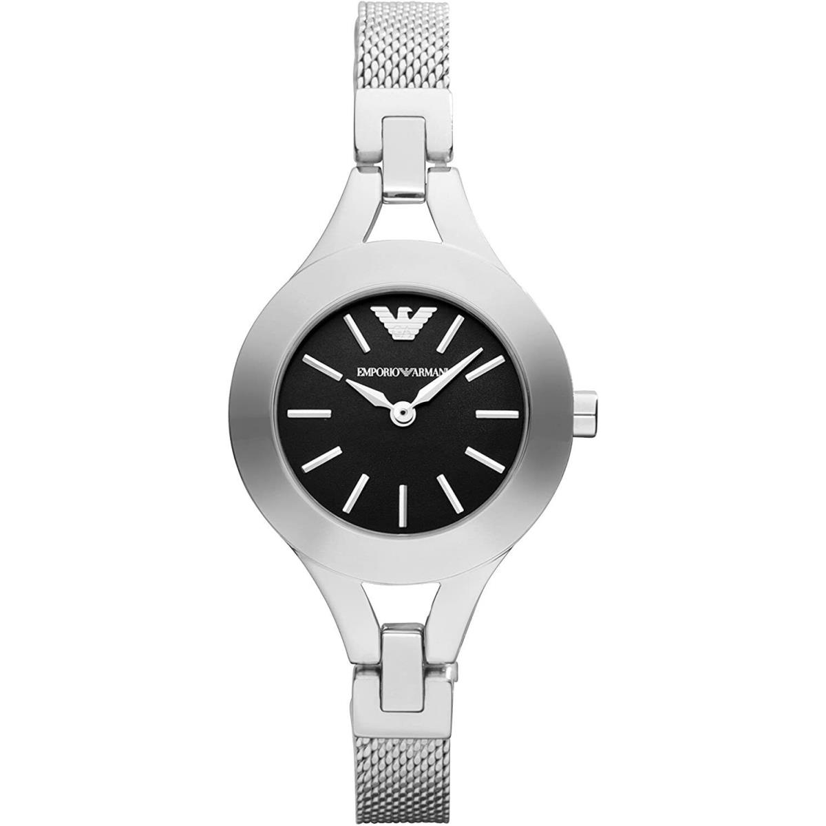 Emporio Armani Chiara AR7328 Silver Tone Black Dial Mesh Bracelet Womens Watch