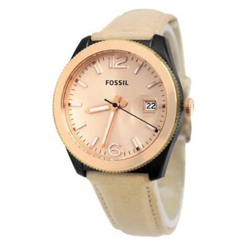 Fossil Women`s Rose Gold Dial Sand Brown Leather Ladies Watch ES3777