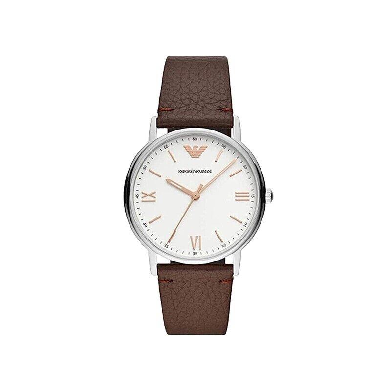 Emporio Armani Kappa Silver Brown Leather Men`s AR11173 Watch