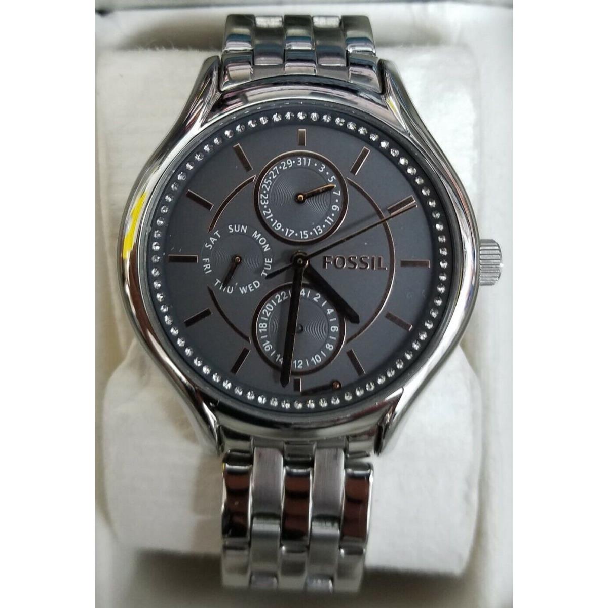 Fossil BQ3165 Grey Dial Grey IP Stainless Steel Multifunction Women`s Watch