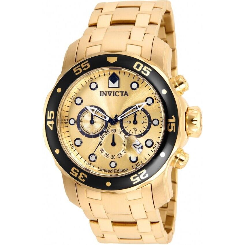 Invicta Pro Diver Golden Dial Men`s Chronograph Stainless Steel Watch ILE0072A