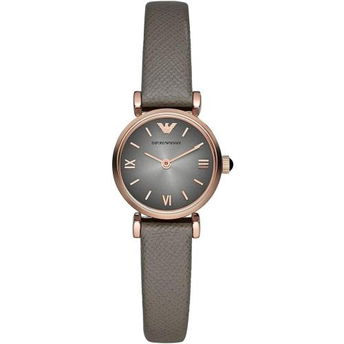 Emporio Armani AR1727 Retro Rose Gold Tone Gray Leather Strap Womens ...