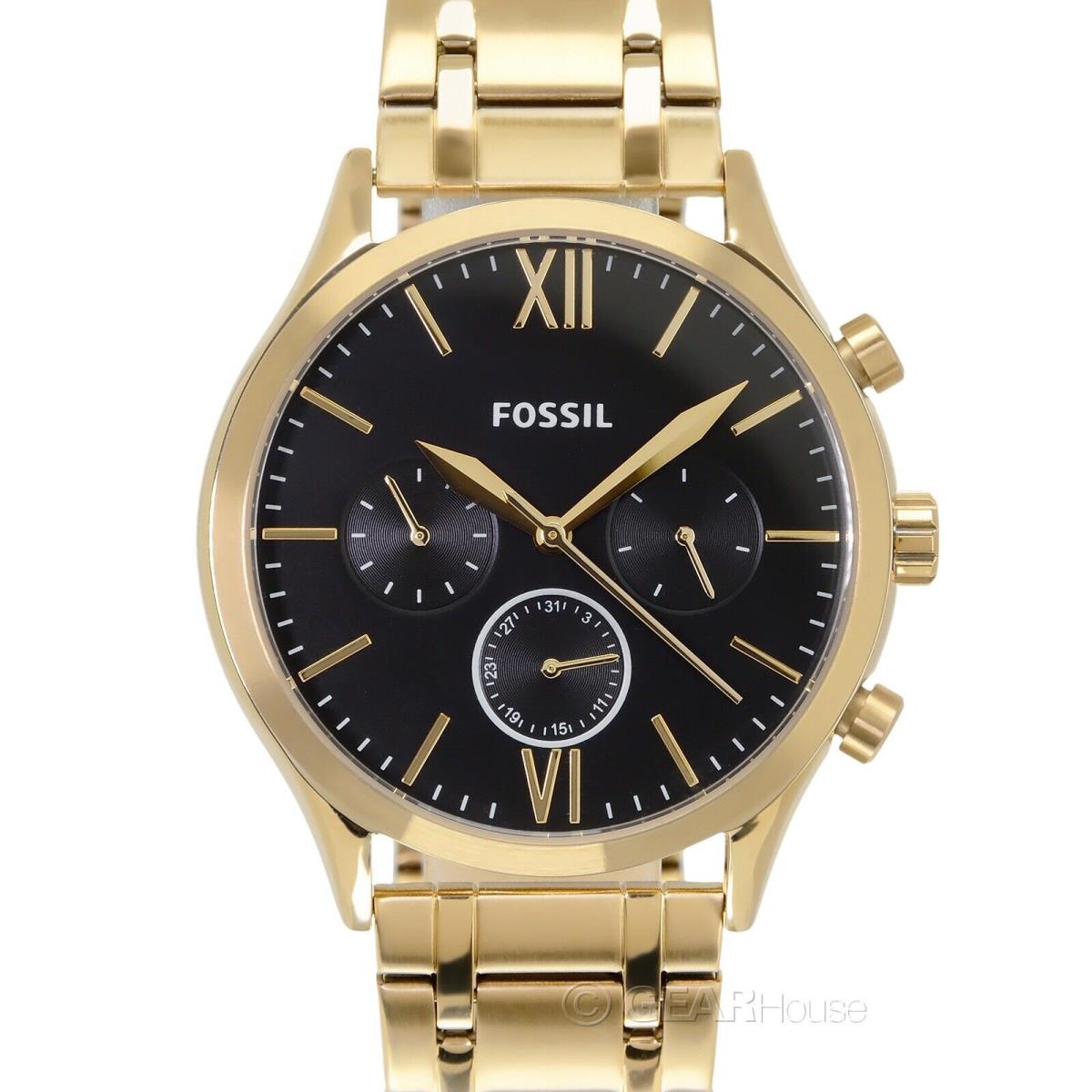 Fossil Fenmore Mens Gold Multifunction Watch Black Dial Date Stainless Steel