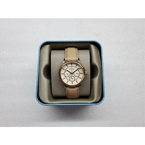 Fossil watch Modern - Silver Dial, Brown Band, Rose Gold Bezel 4