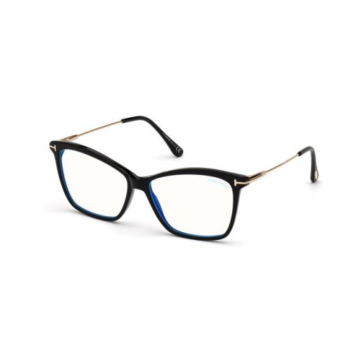 Tom Ford FT 5687-B 001 Black Rose Gold/blue Block Women`s Eyeglasses