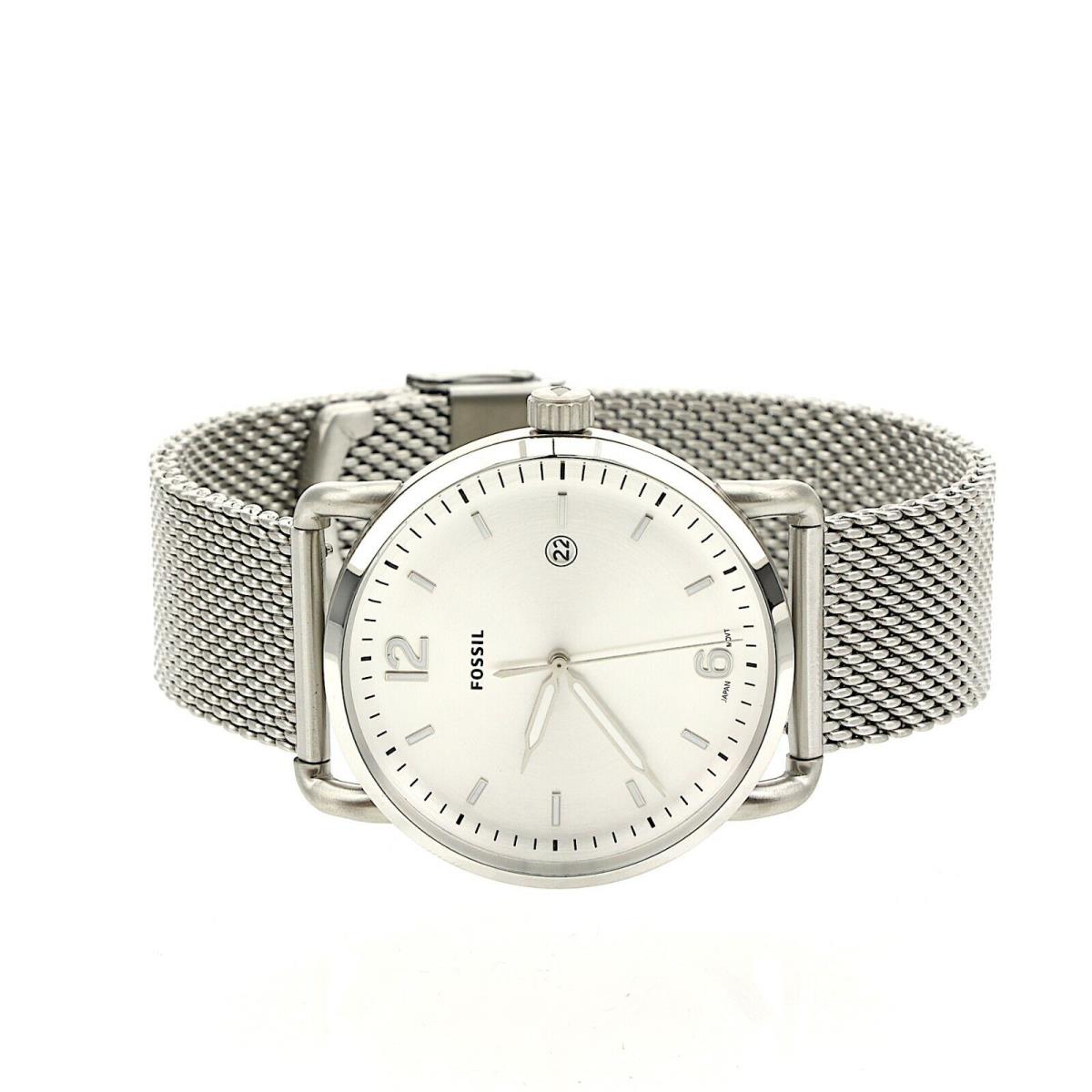 Fossil Men`s The Commuter Silver Mesh Strap Watch 1025 - Silver Dial, Silver Band