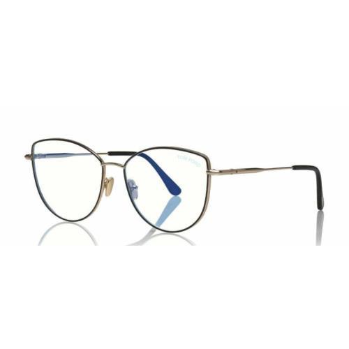 Tom Ford FT 5667-B 005 Black Enamel Front Gold/blue Block Eyeglasses