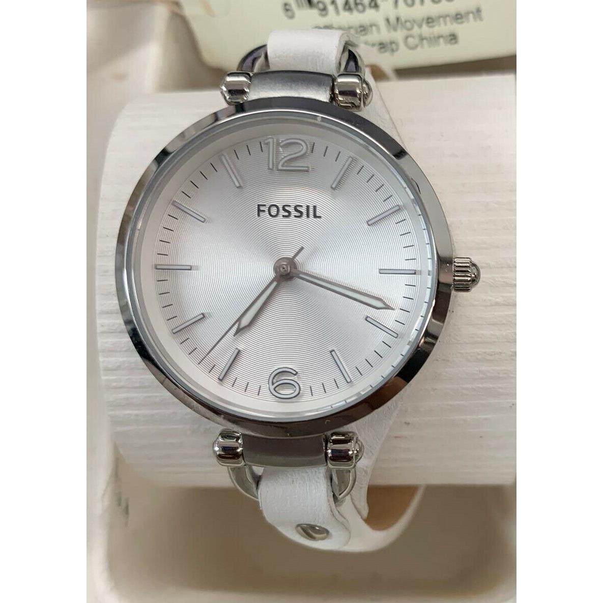 Fossil ES2829 Georgia Silver Dial White Leather Strap Women`s Watch