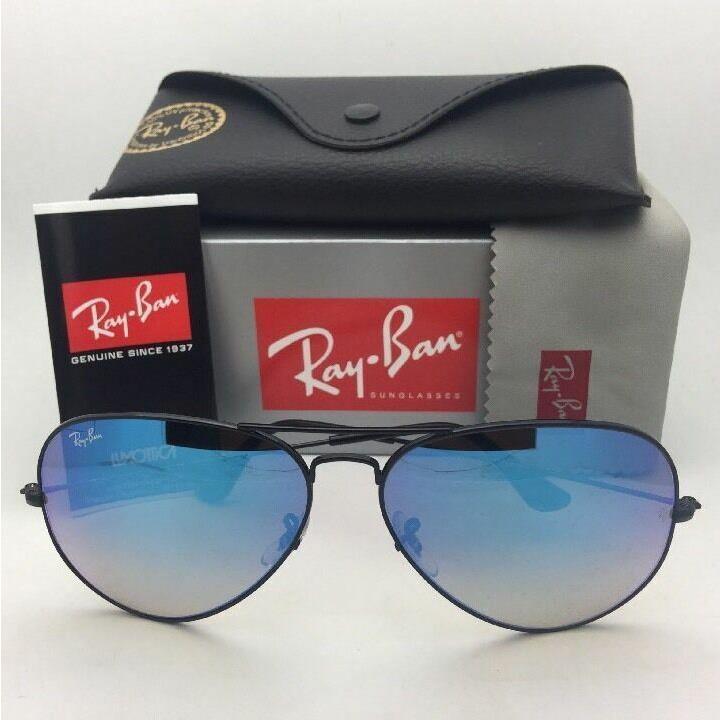 Ray-ban Sunglasses RB 3025 002/4O 55-14 Black Aviator W/blue Mirror Gradient