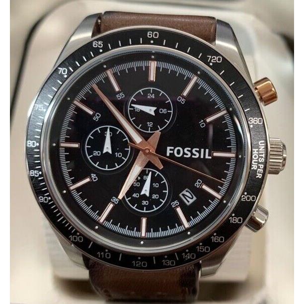 Fossil BQ2064 Black Dial Brown Leather Strap Chronograph Men`s Watch