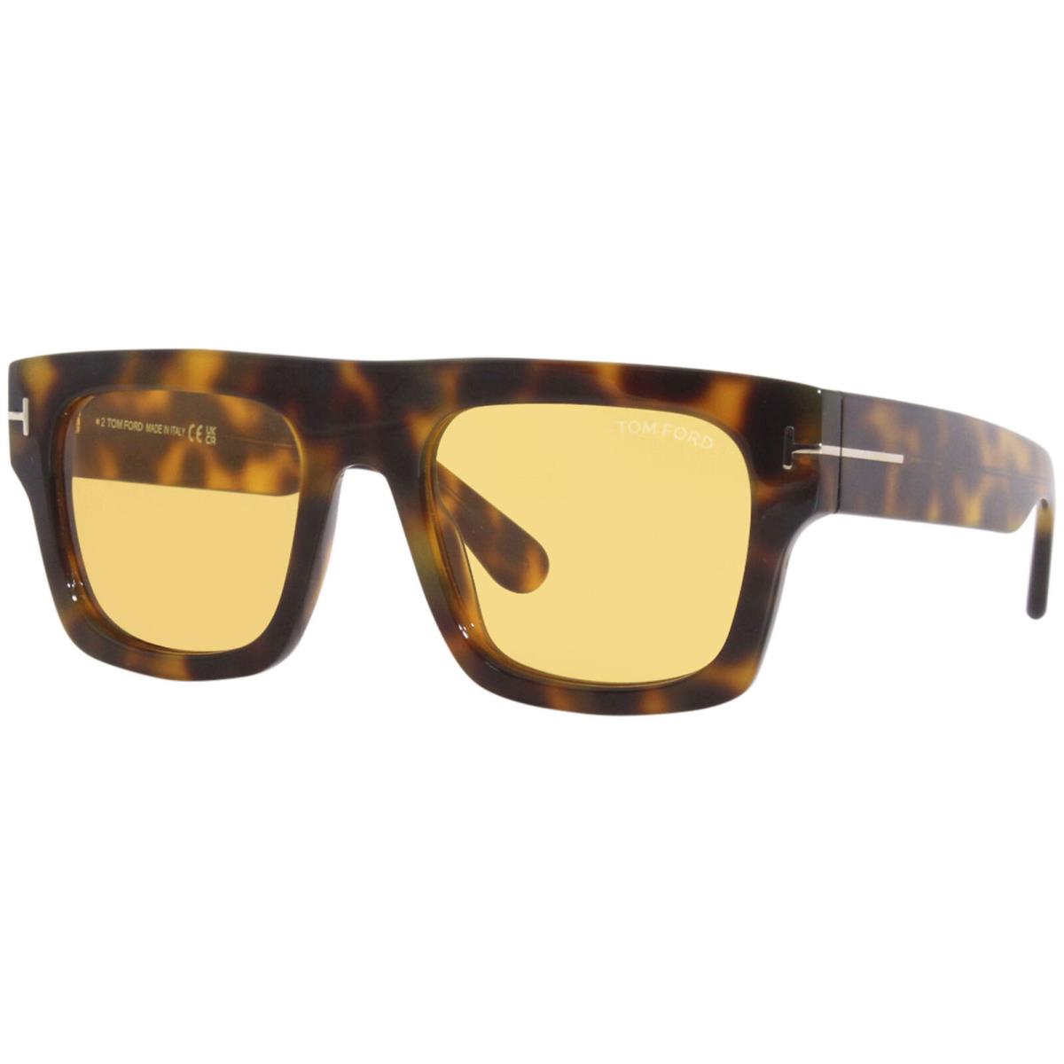 Tom Ford Fausto TF711 56E Sunglasses Men`s Havana/yellow Lens Square Shape 53mm