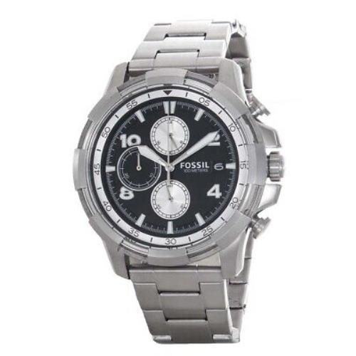 Fossil FS5112 Dean Black Dial Stainless Steel Chronograph Men`s Watch
