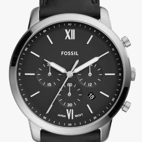 Fossil - Men`s Neutra Chronograph Watch Stainless/leather Silver/black/black - Silver, Black, Dial: Silver, Band: Black