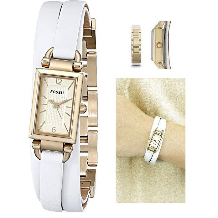 Fossil Gold Tone White Multi Strands Leather Bracelet Watch JR1441