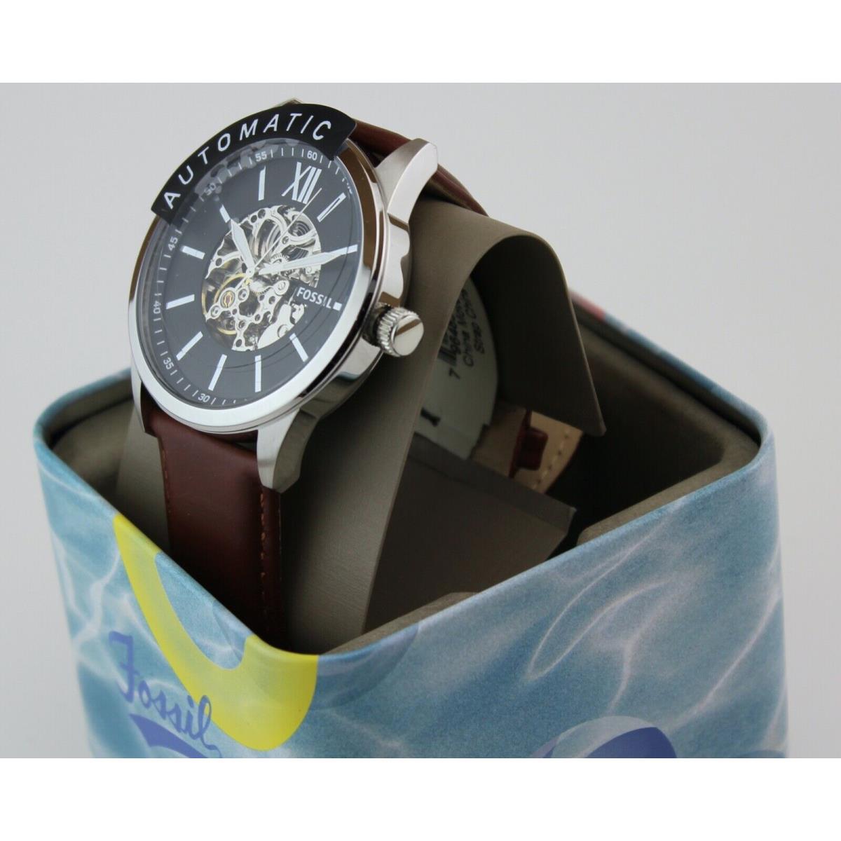 Fossil Flynn Automatic Skeleton Silver Brown BQ2386 Men`s Watch