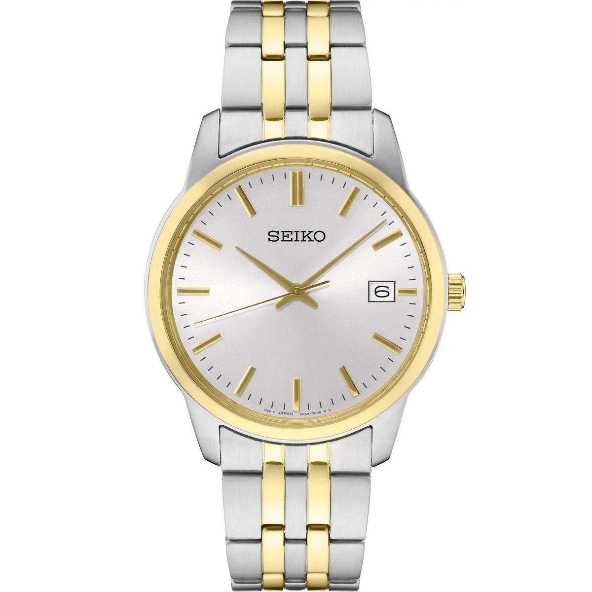 Seiko Essentials Two Tone Mens Watch SUR402 - Dial: White, Band: Gold, Silver, Bezel: Gold