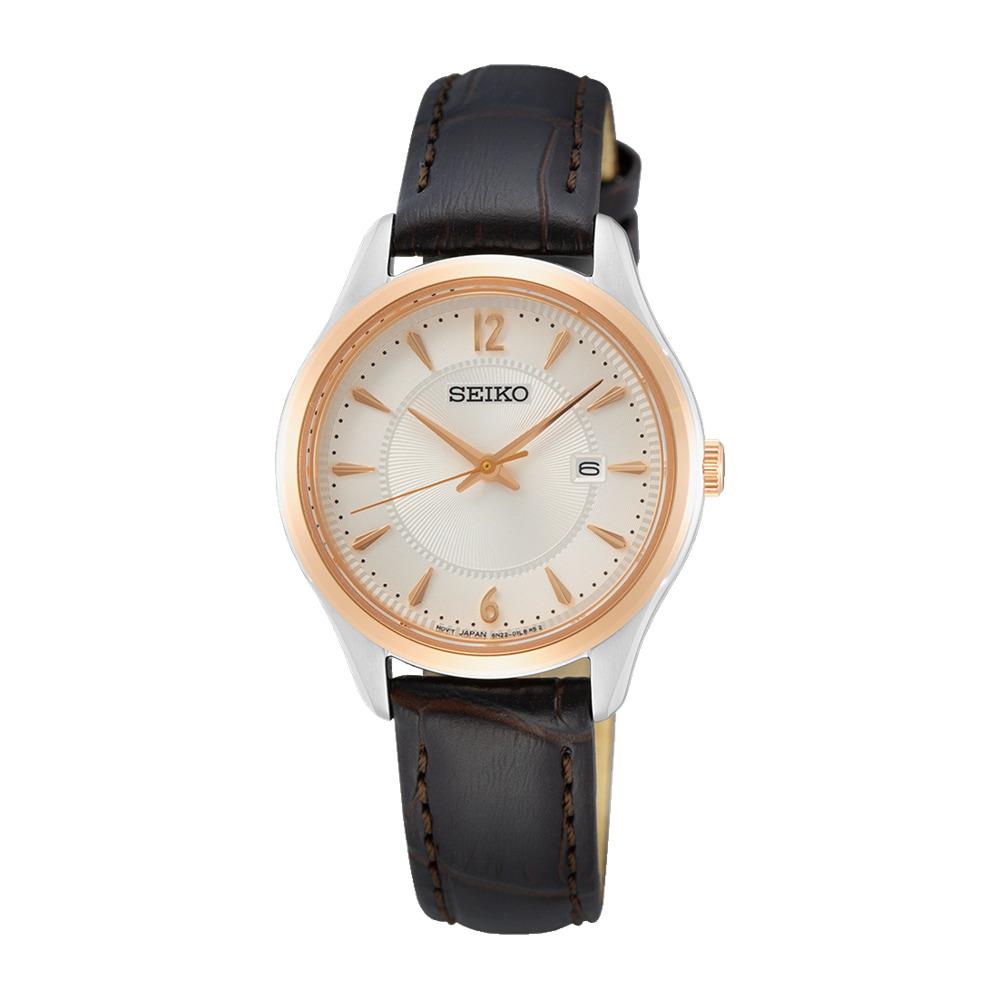 Seiko Noble Quarz Silver Dial Leather Strap Women`s Watch SUR428