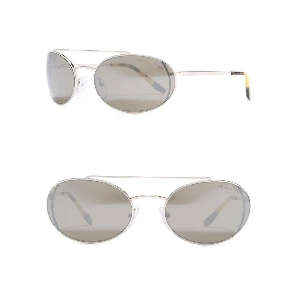 Prada Spr 66VS61-ZP Oval Silver Sunglasses Gray Lenses 51mm