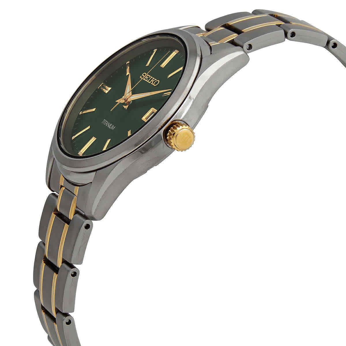 Seiko Essentials Quartz Green Dial Men`s Watch SUR377 - Dial: Green, Band: Gray, Bezel: Gray