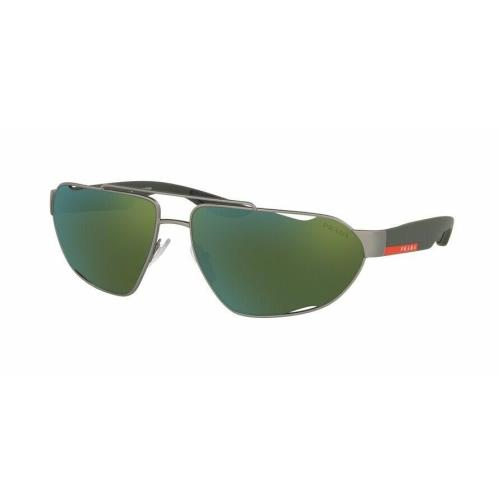 Prada PS56US DG13C0 Men`s 66mm Gunmetal Rubber W/green Mirror Lens Sunglasses