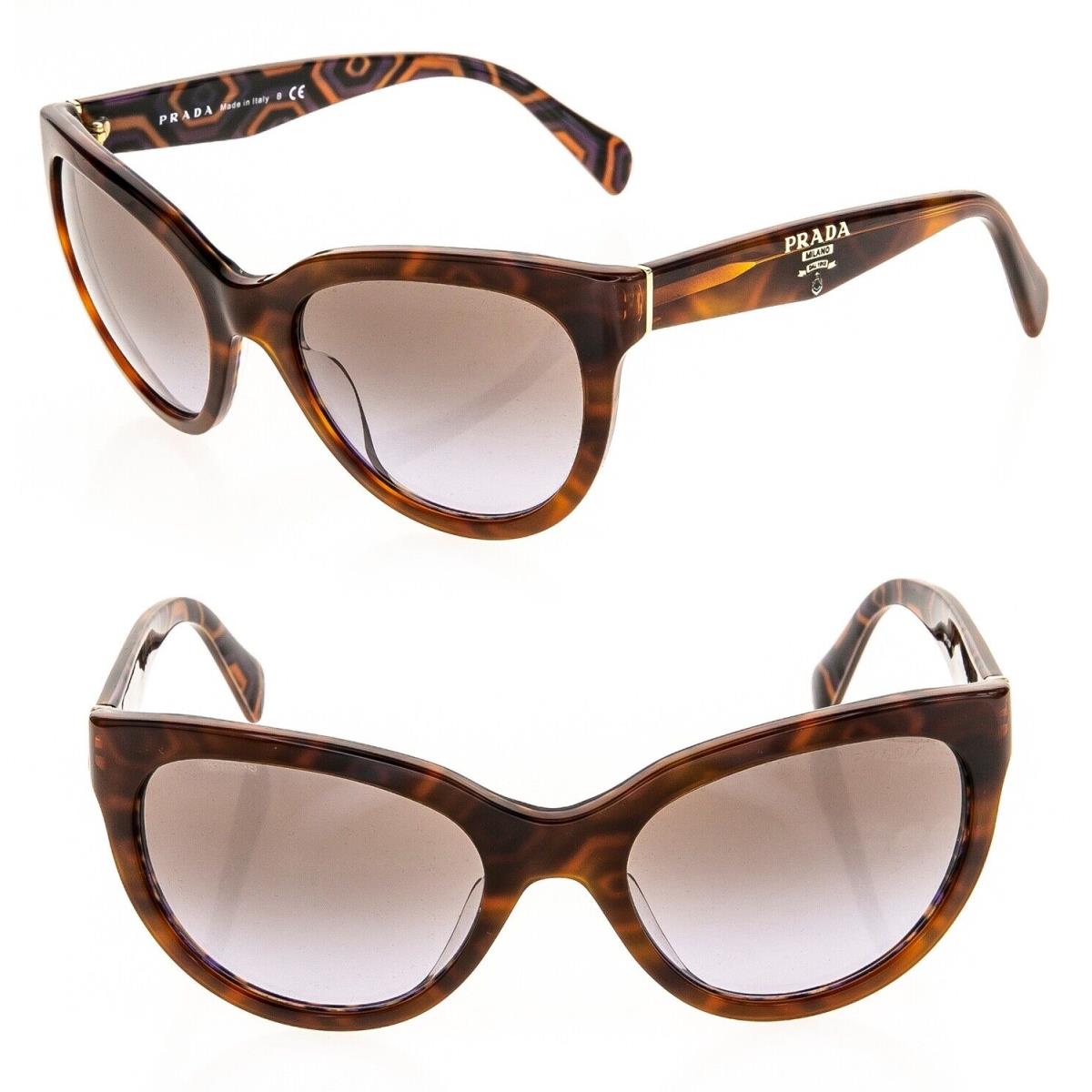 Prada Hexagonal Violet Print Blonde Havana Cat Eye Logo Sunglasses 05P PR05PS