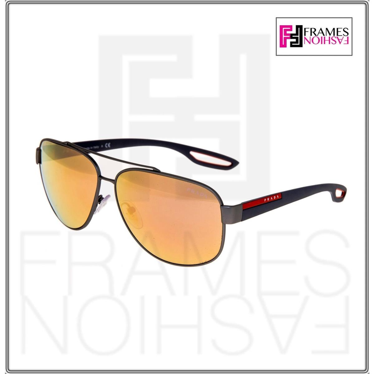 Prada Linea Rossa LJ Silver 58Q Rubber Orange Pink Mirrored Sunglasses PS58QS