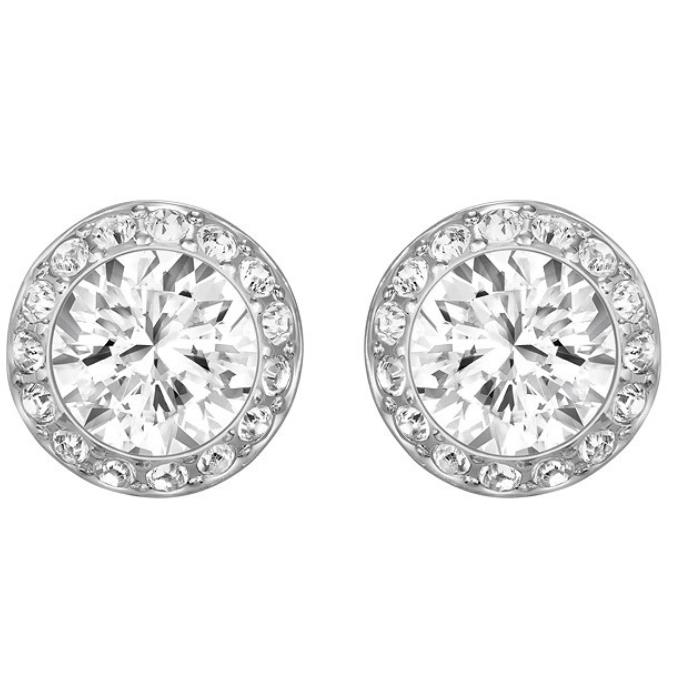 Swarovski Angelic Pierced Earrings Silver Tone Single Crystal Pave Halo