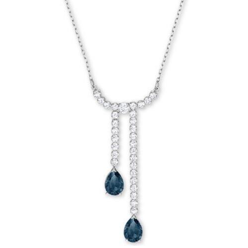 Swarovski Crystal Vintage Y Necklace Silver Tone Blue Stones A2