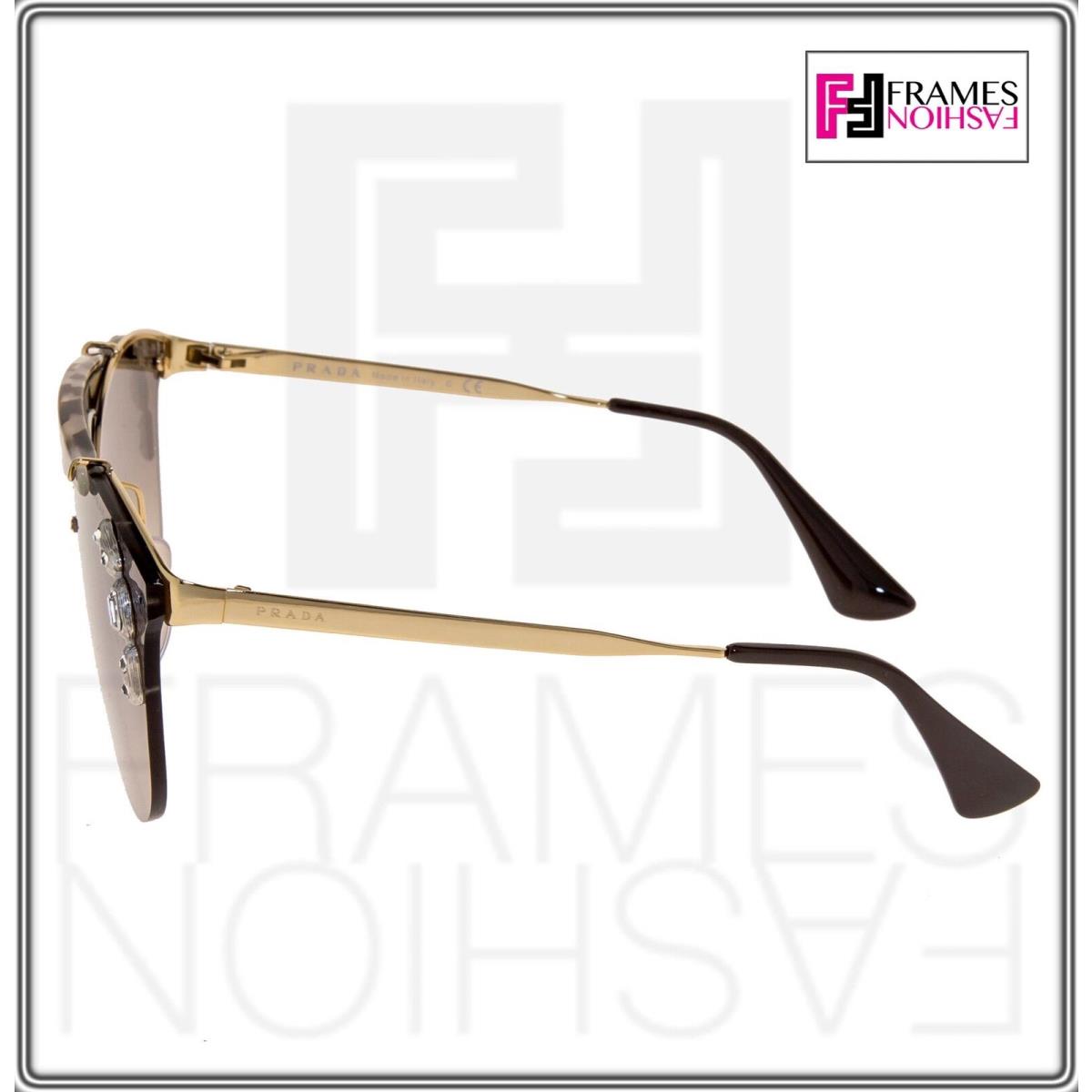 Prada 53U Ornate Shield Brow Bar Jewel Sunglasses Gold Chalk White Brown PR53US - Frame: Gold, Lens: Brown