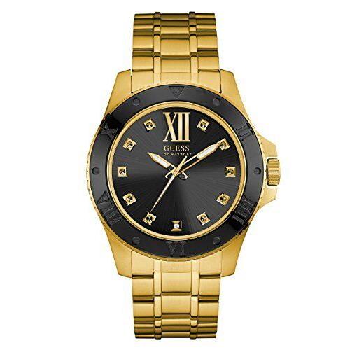 Guess Shiny Gold Tone Roman Numerals Black Dial Bracelet WATCH-U0721G2