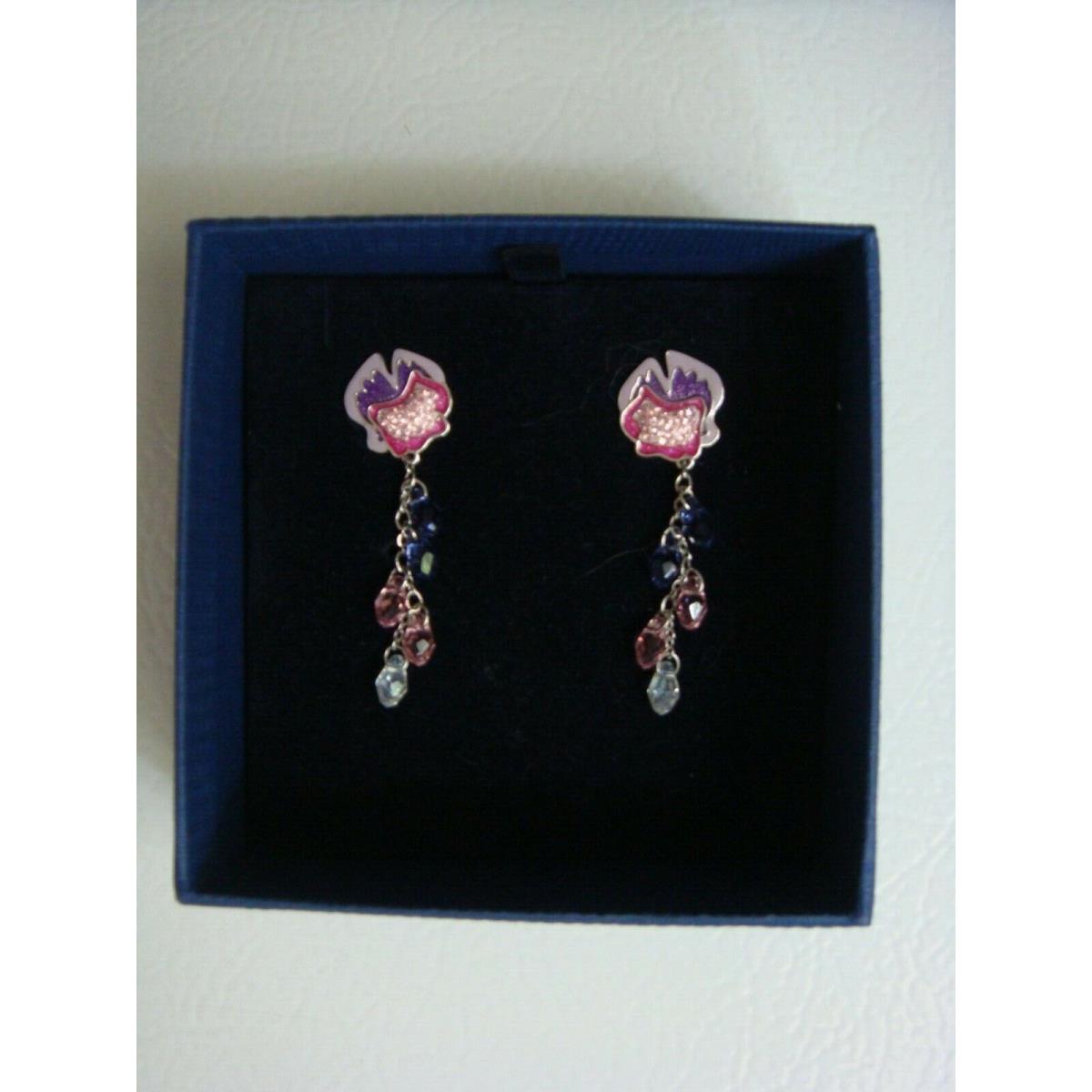 Swarovski Crystal Pink Dangle Drop Flower Garden Pierced Earrings 1111000
