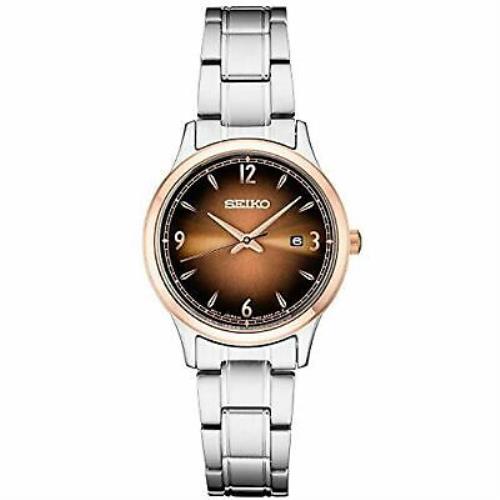 Seiko SXDH02 Silver Tone Steel Burgundy to Brown Sunray Dial Women`s Watch