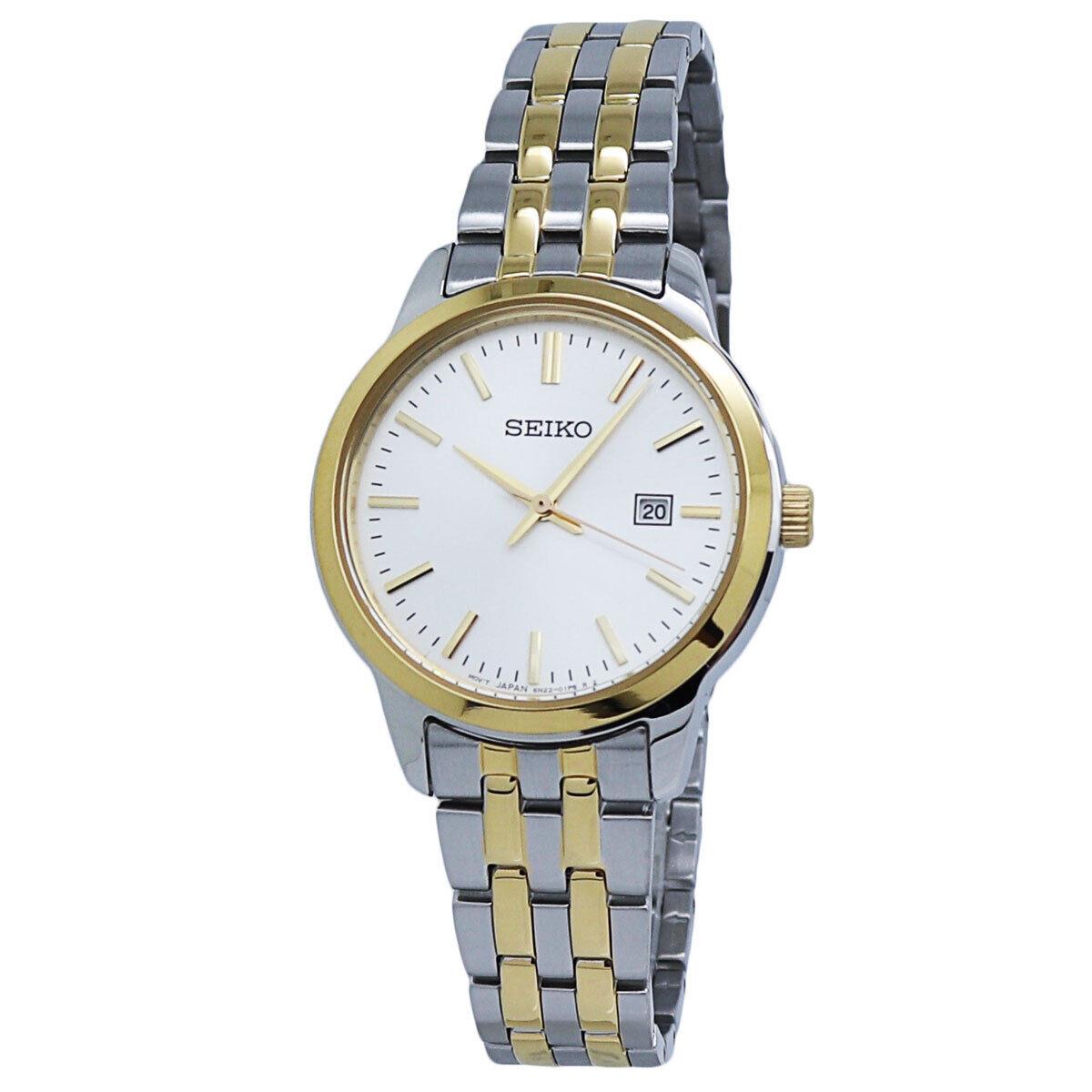 Seiko Quartz White Dial Two-tone Stainless Steel Ladies Watch SUR410 - Dial: White, Band: Stainless Steel