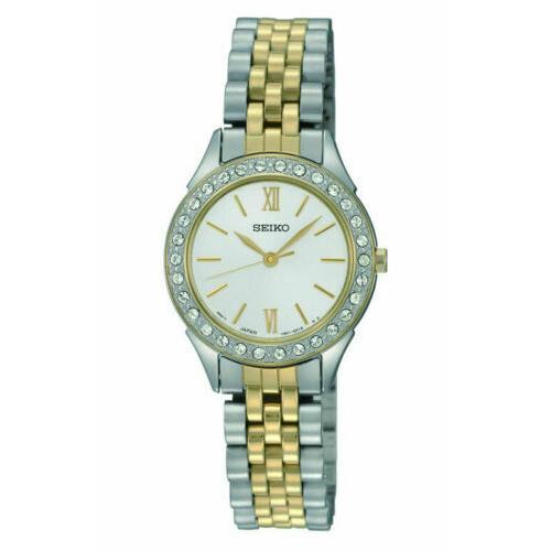 Seiko SXGP28 Two Tone Silver Dial Swarovski Crystals Womens Dress Watch