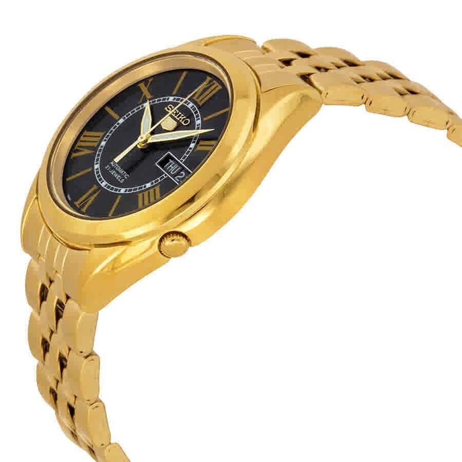 Seiko 5 Automatic Black Dial Yellow Gold-plated Men`s Watch SNKL40