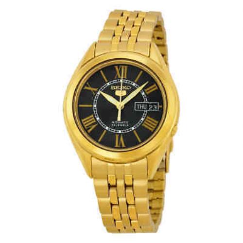 Seiko 5 Vintage Automatic Black Dial Yellow Gold-plated Men`s Watch SNKL40