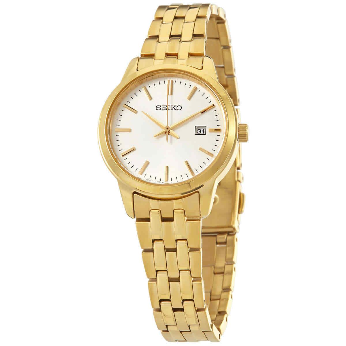 Seiko Classic Quartz White Dial Yellow Gold-tone Ladies Watch SUR412