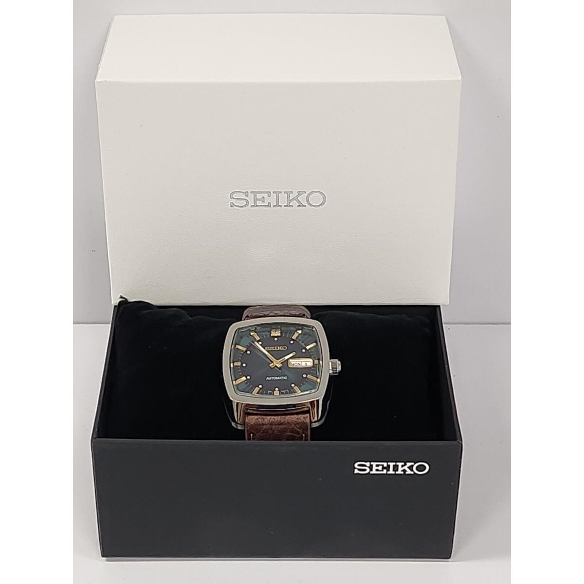 Seiko Recraft Automatic Green Dial Brown Leather Strap Men`s Watch SNKP27