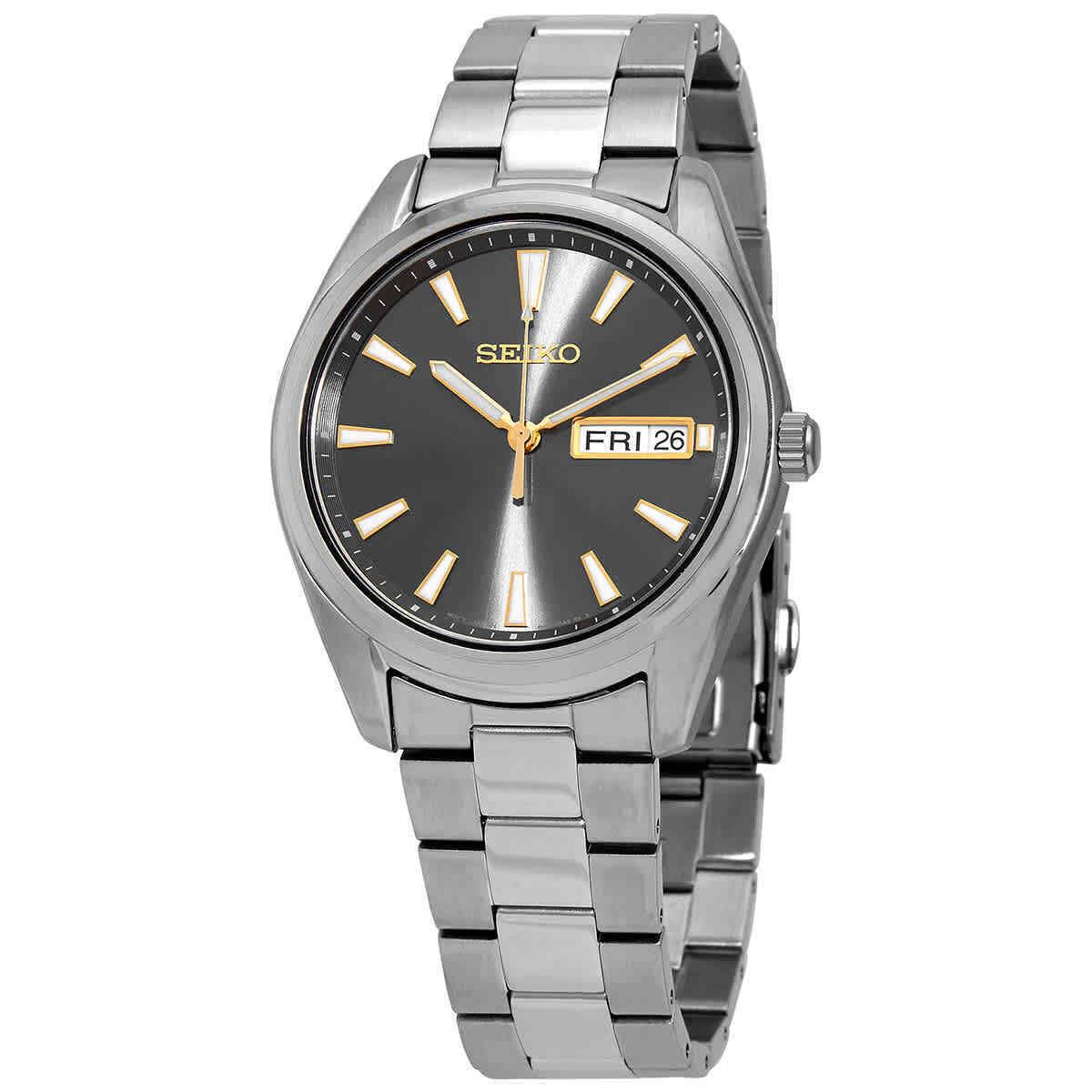 Seiko Men`s Watch Quartz Grey Dial Stainless Steel Bracelet Case SUR343