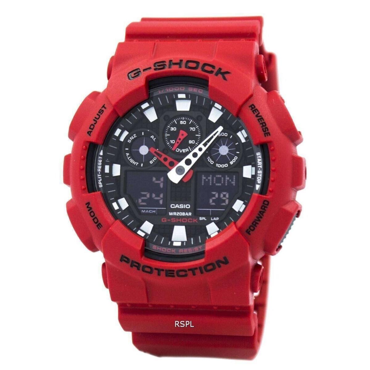 Casio G-shock Black Dial with Red Band Men`s Sport`s Wristwatch - GA-100B-4A