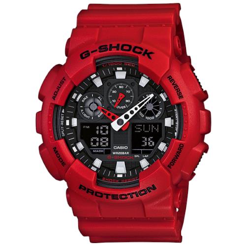 Casio G-shock GA100B-4A Analog-digital Red Resin Black Dial Watch